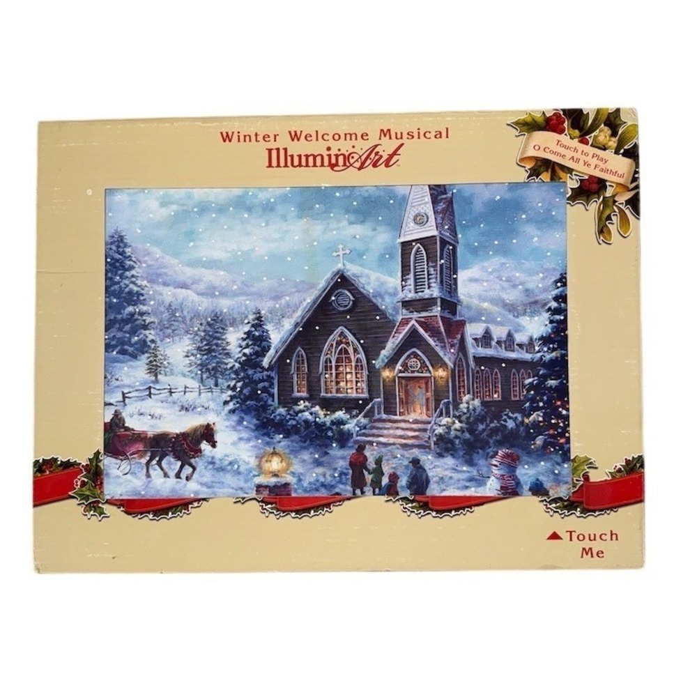 Thomas Kinkade IllumiArt Winter Welcome Musical Lighted Church 16x12‎ Christmas